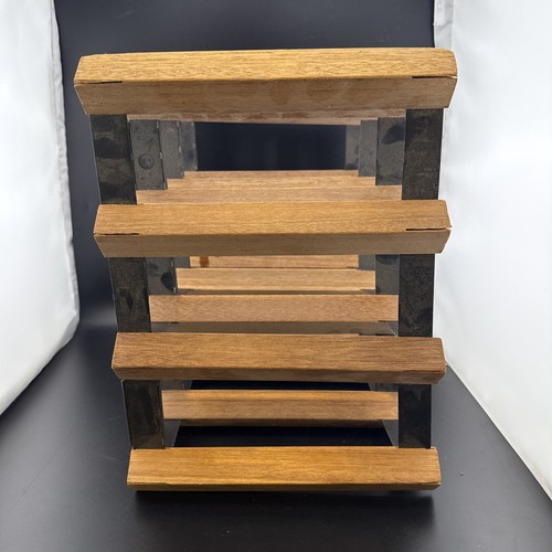 MCM Wood and Metal Modernist Cube 9-12 Bottle Wine Rack Vintage - Picture 7 of 9