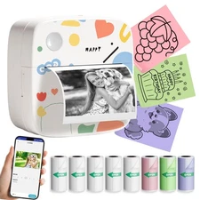 Sticker Printer with 9 Rolls Thermal Paper, Little Thermal Printer Compatible...