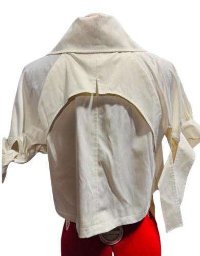 Cropped Satin Mod Jacket Cream Retro 60's Style 3/4 Sleeve $200 Vertigo Paris M - Picture 3 of 10