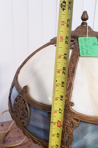 Antique  1920s Arts Crafts Deco Stained Slag Glass 3 Socket Lamp  - Picture 15 of 15