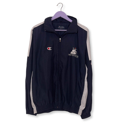 Champion Vintage Windjacke blau-weiß mit Reißverschluss 80er 90er Jahre - Größe M/L Herren