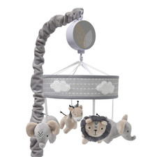 Jungle Safari Musical Baby Crib Mobile - Gray, Beige, White, Animals