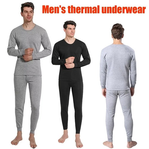 Herren Winter Fleece gefüttert 100 % Baumwolle Thermo Lange Unterhosen Oberteil Unterteil Unterwäsche Set - Bild 6 von 14