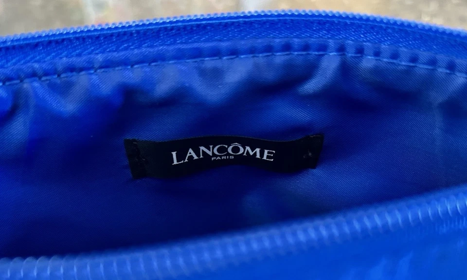 LANCOME FAUX SUEDE ELECTRIC BLUE ZIPPER Cosmetic Bag W/FAUX FUR PULL NEW - Image 4 of 4