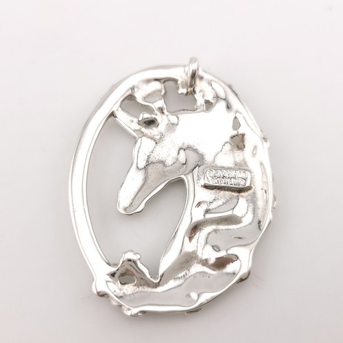 Ciondolo Gorham argento sterling grande ovale stravagante unicorno floreale 1,75" pollici - Foto 8 di 9