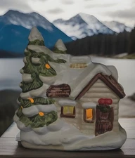 Christmas Village Holidays Winter Village Snow House Light Up Vtg EUC