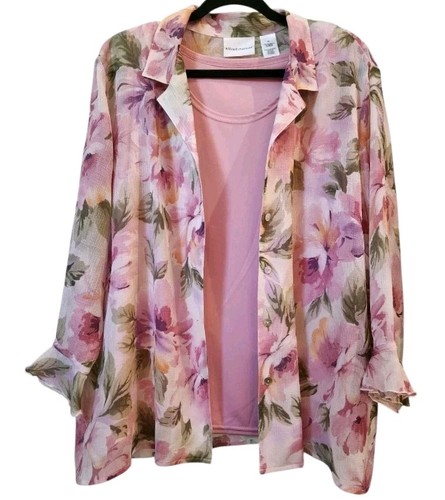 Alfred Dunner Women’s Blouse Size 16 XL Pink Floral Sheer Grandmacore Cottage