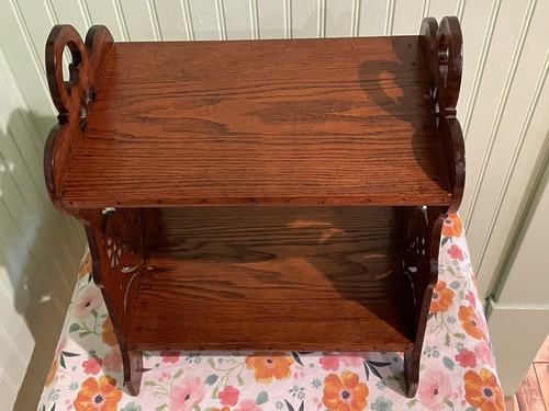 Antique Victorian Gothic Arts & Crafts Rustic Carved Burl Wood Standing Shelf - Picture 5 of 14