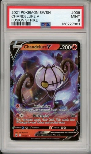 2021 Pokemon SWSH Fusion Strike Chandelure V #039 PSA 9