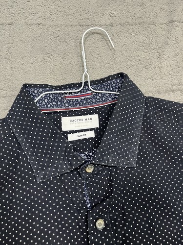 Cactus Man Dress Shirt Mens Large Dark Blue White Polka Dots Long Sleeve - Picture 2 of 4