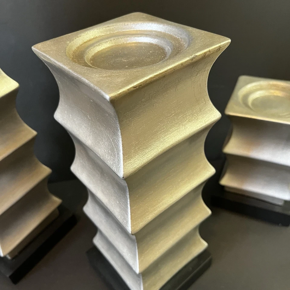 Modern Metal Square Sculpted Geometric Candle Holders Contemporary Geometric 3x - Image 4 of 4