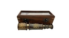 Antique Brass Telescope Nautical Vintage Marine Spyglass Wooden Box