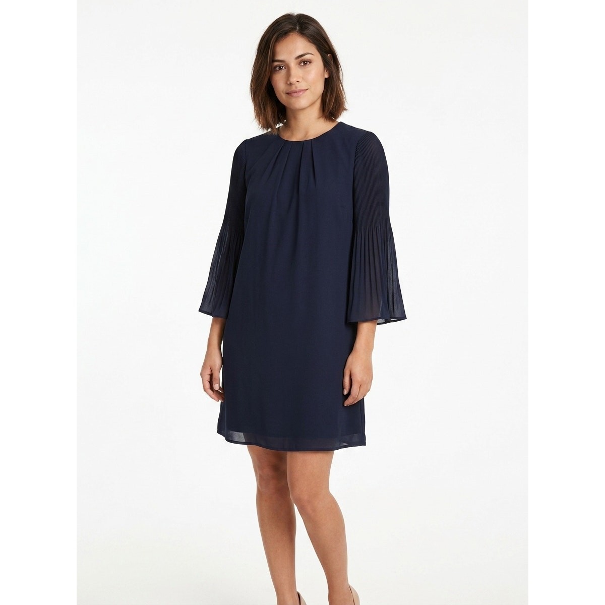 H&M Navy Mini Pleated Chiffon Lined Dress Women Size 4