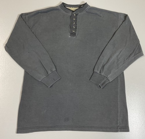 Vintage Gray Long Sleeve Henley T Shirt Sz L Thin Distressed Skate Grunge 80s