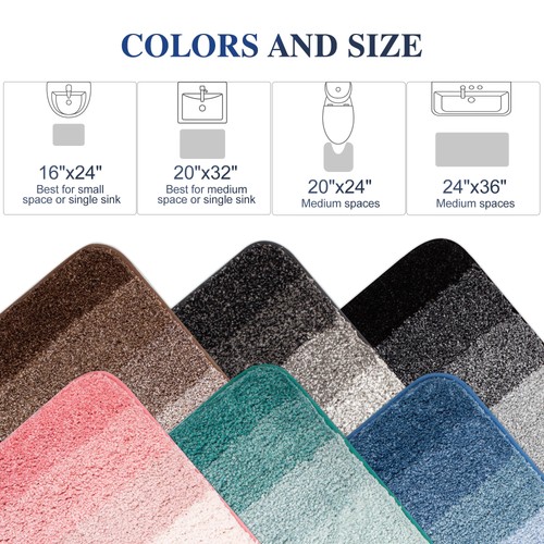 Tappeto Bagno Antiscivolo Tappetino Bagno (16 x 24, Rosa Ombra) Assorbente Acqua Morbido Mic... - Foto 8 di 8