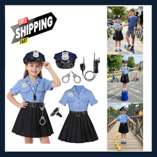 Girls Police Officer Costume Kids Cop Uniform Halloween Cosplay Dress Up Set for