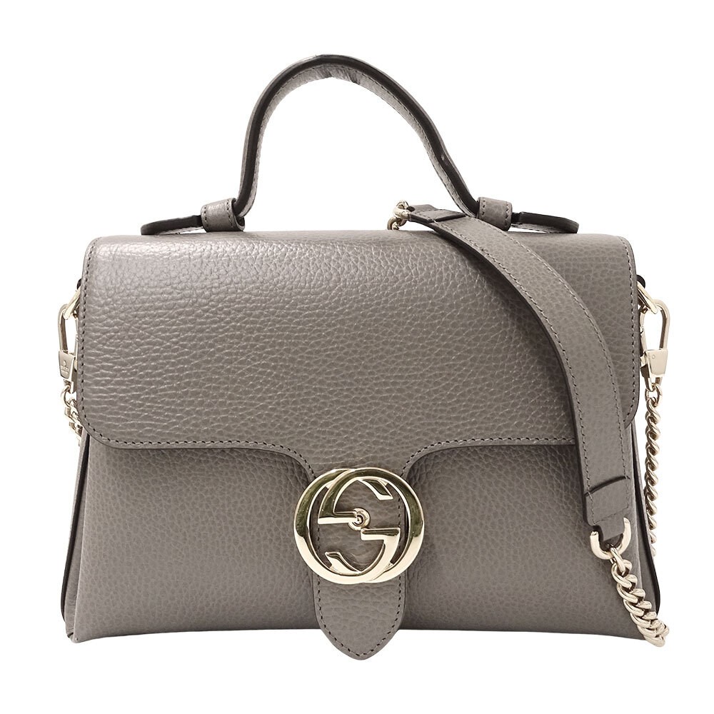 GUCCI Gray Leather Interlocking Shoulder Bag Handheld 2-Way 510302 378429