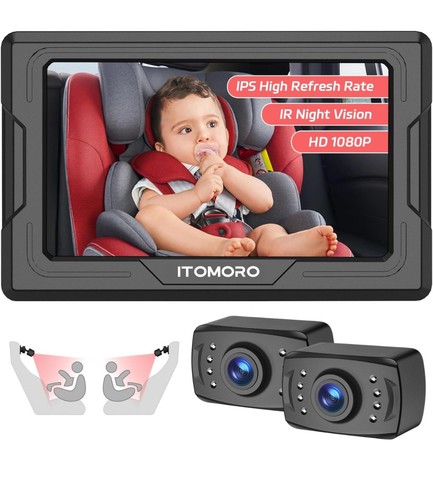 Cámara Coche Bebé HD 1080P Pantalla Doble Canal Monitor Coche Bebé con 2 IR Noche V - Imagen 1 de 7