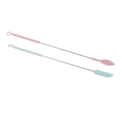 2x Mini Silicone Spatula Set Food Grade Stainless Steel Retractable Jar Scraper