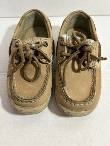 Sperry Boat Shoes Toddler 10 W Tan Leather Bluefish 2 Eye Loafers *Pre-owned*
