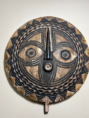 African Bobo Sun Mask Rustic 18  Wall Art Hand Carved Wood Burkina Faso Tribal