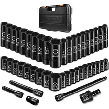 45PCS 1/2” Drive Metric Socket Set, Impact Deep& Shollow Socket(9mm-32mm), 6 ...