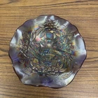 Vintage Fenton Blue Carnival Glass Peacock At Urn Bowl 9" Wide