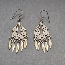 Sterling Silver Filigree Chandelier Earrings 1.75" Bali Style Drop Dangle