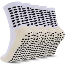 5 Pairs Youth Grip Soccer Socks Cushioned Non Slip Football Athletic Sports S...