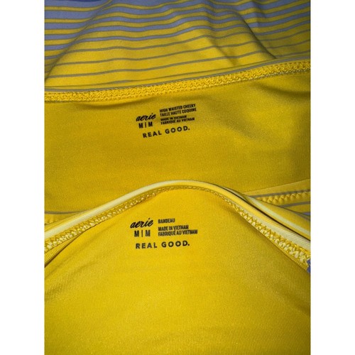 Aerie longline bandeau top and high waist bottom bikini yellow stripe size med - Picture 6 of 7