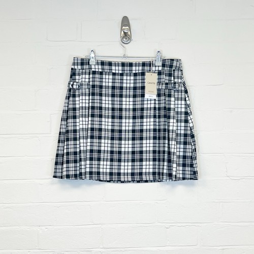 MNG Mango Mini Skirt Black & White Checked A-line Buckles Preppy Size L - Picture 2 of 14