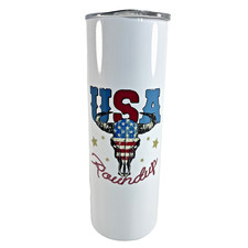 Stainless Steel Skinny Tumbler USA Cow Skull Western Graphic Drinkware 20oz