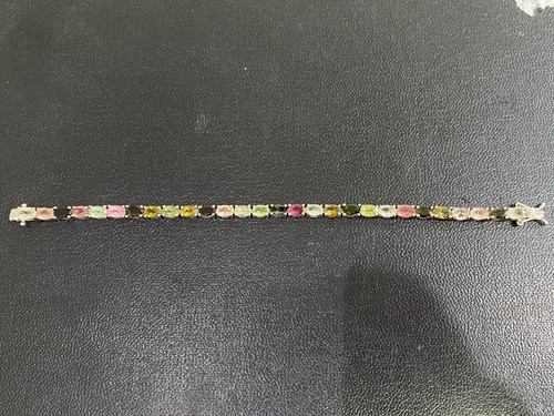 NATURAL MULTI TOURMALINE 6X4 STERLING SILVER 925 BRACELET - 第 4/7 張圖片