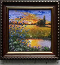 Original Oil Painting: Landscape Summer Sunset - Wall Art 4 in x 4 in