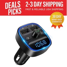 Bluetooth FM Transmitter & Car Charger with Dual USB and Hands-Free Calling