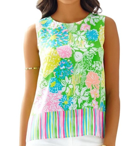 Lilly Pulitzer XS Iona Shell ärmelloses Tanktop 100% Seide gold Knopfleiste hinten  - Bild 1 von 17