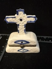 Blue & White Cross Porcelain Trinket Box Imperial