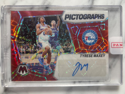 2023-24 Panini Mosaic Red Prism- Pictographs Mosaic Tyrese Maxey #PM-MAX (AU)