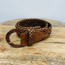 Vintage 1980  s 90  s Thick Boho Brown Leather Woven Braided Belt Women  s Large 2  