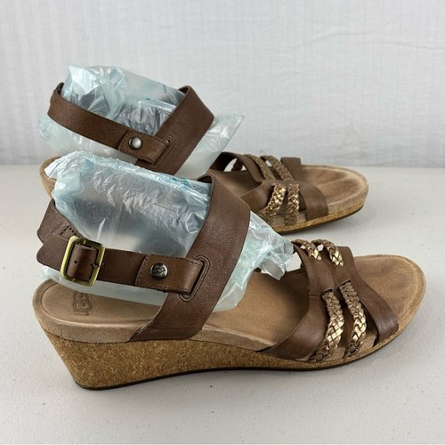 UGG Serinda Braided Strappy Brown Leather Wedge Heel Sandal Women Size 10 EUR 41 - Picture 8 of 12