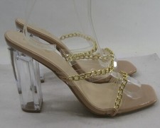 CLEAR 4.5"BLOCK High Heel peep Toe SLIP ON Shoes Women Size 6