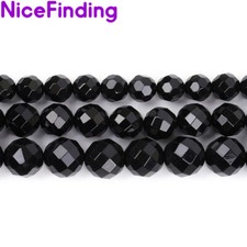 Natural Round Black Agate Faceted Onyx Gemstone Beads For Jewelry Making 15''DIY