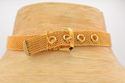 Vintage Choker Necklace Mesh Chain Belt Buckle Collar Gold Chunky 1/2" 90s AS IS - Picture 2 of 12