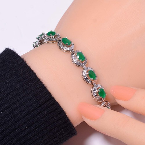 Emerald Simulated 925 Sterling Silver Tennis Bracelet 7.99" B72528 Gift for her