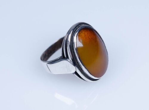 835 Silber - antiker Art Deco Ring - Butterscotch Bernstein - Fischland - Bild 7 von 9