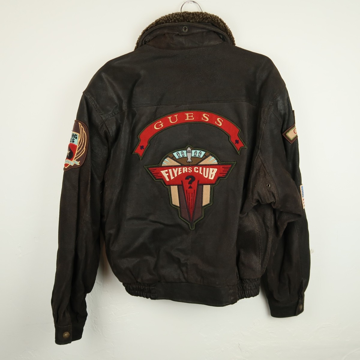 Vintage 90s Guess USA Leather Bomber Jacket Size XL Hip hop