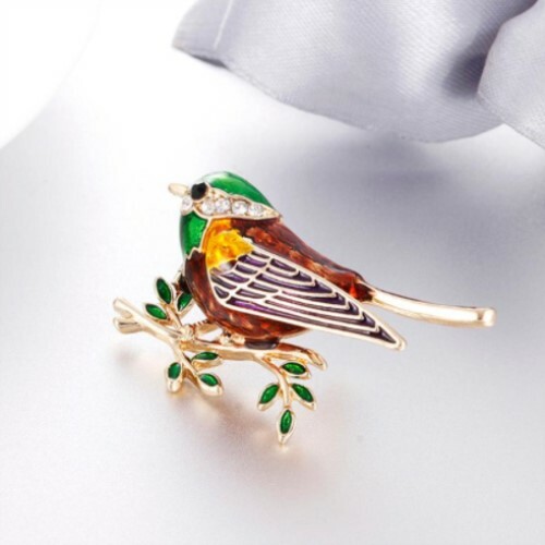 Yellow Gold Plated Crystal Rhinestone Enamel Sparrow Pin Brooches - Picture 6 of 6