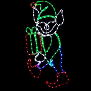 LED-Christmas-Elf-with-Present-Outdoor-Rope-Light-Holiday-Yard-Decoration-NEW