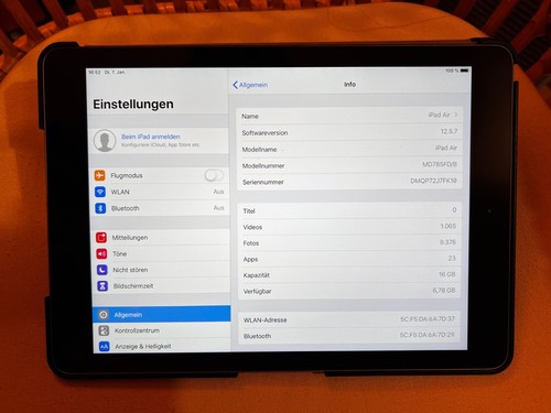 iPad Air 2 MD785FD/B Spacegrau 2014 16 GB Speicher WIFI Modell - Bild 3 von 8