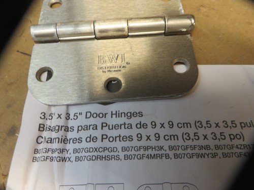 DOOR HINGES 18 PIECES WITH SCREWS 3.5" x 3.5" ROUND EDGES NICKEL SILVER FINISH - Picture 6 of 7